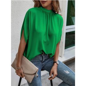 Tie Back Batwing Sleeve Solid Blouse, Size Large